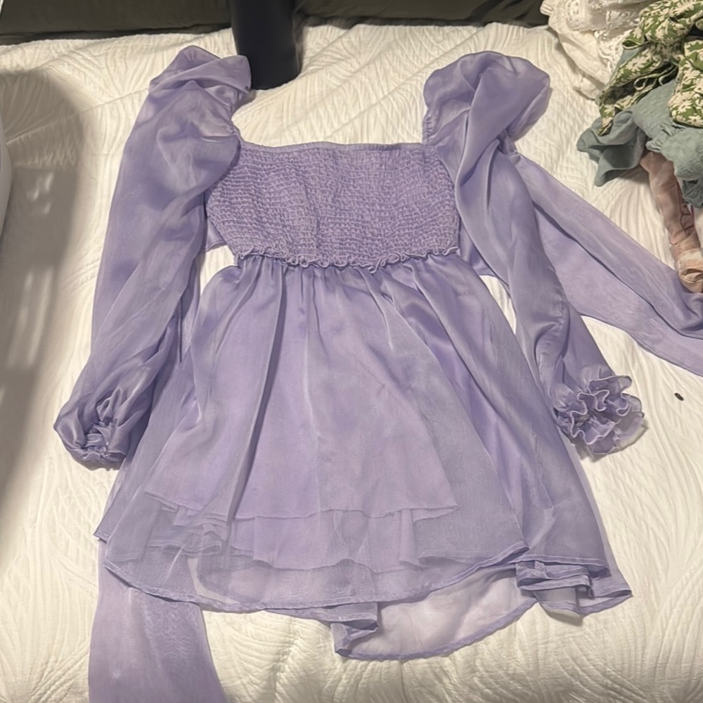 Lavender Women’s Dress with Puff Sleeves